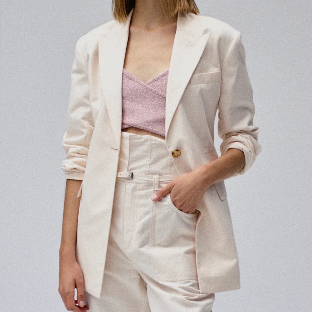 Derek Lam 10 Crosby - Harrison Gathered Sleeve Blazer in Vanilla
